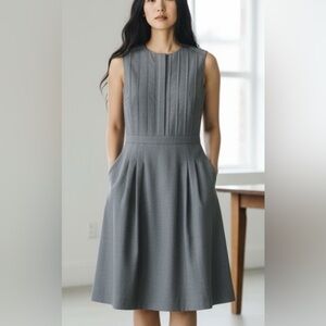 J. Crew 100% Wool Jumper Dress fully lined, hidden button placket, Sz 2, pleated